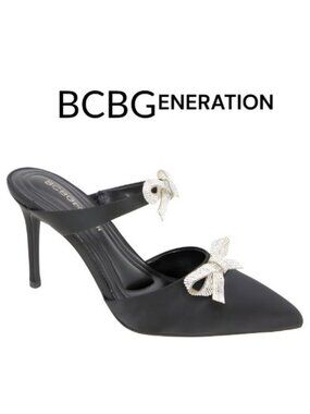 BCBGeneration Bardia Double Bow Satin Stiletto Pumps | Black | Size 11M | NIB